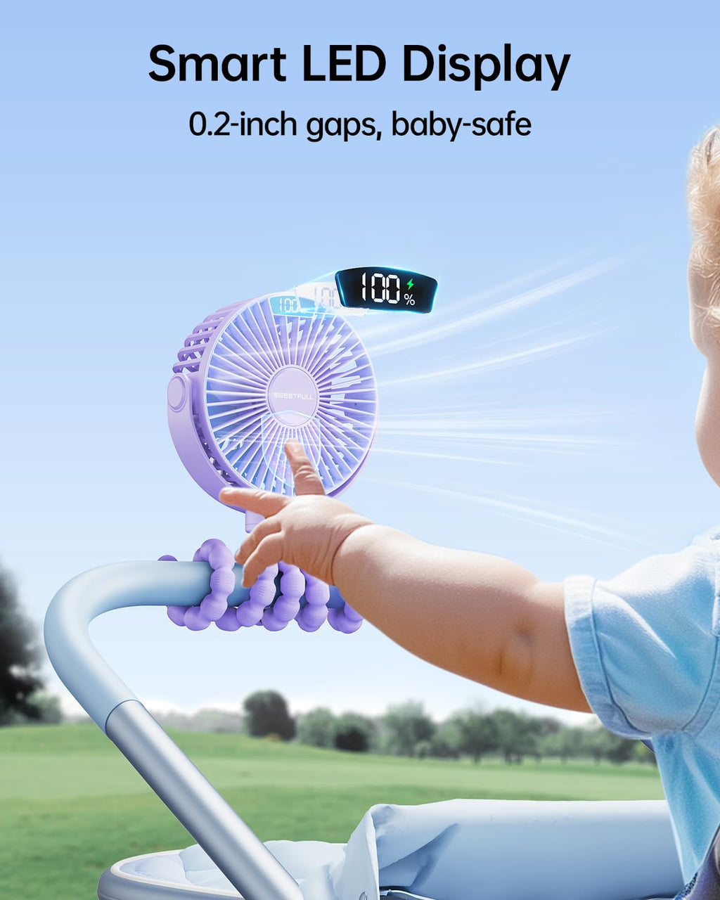 Portable Clip-On Fan — 4-Speed with LED Display & 360° Tripod