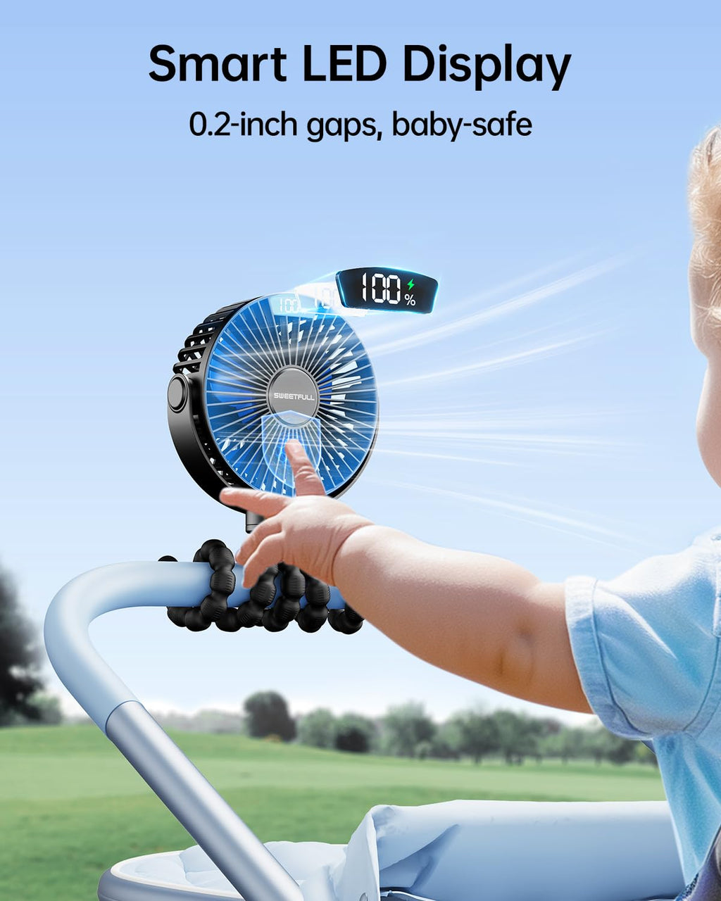 Portable Clip-On Fan — 4-Speed with LED Display & 360° Tripod