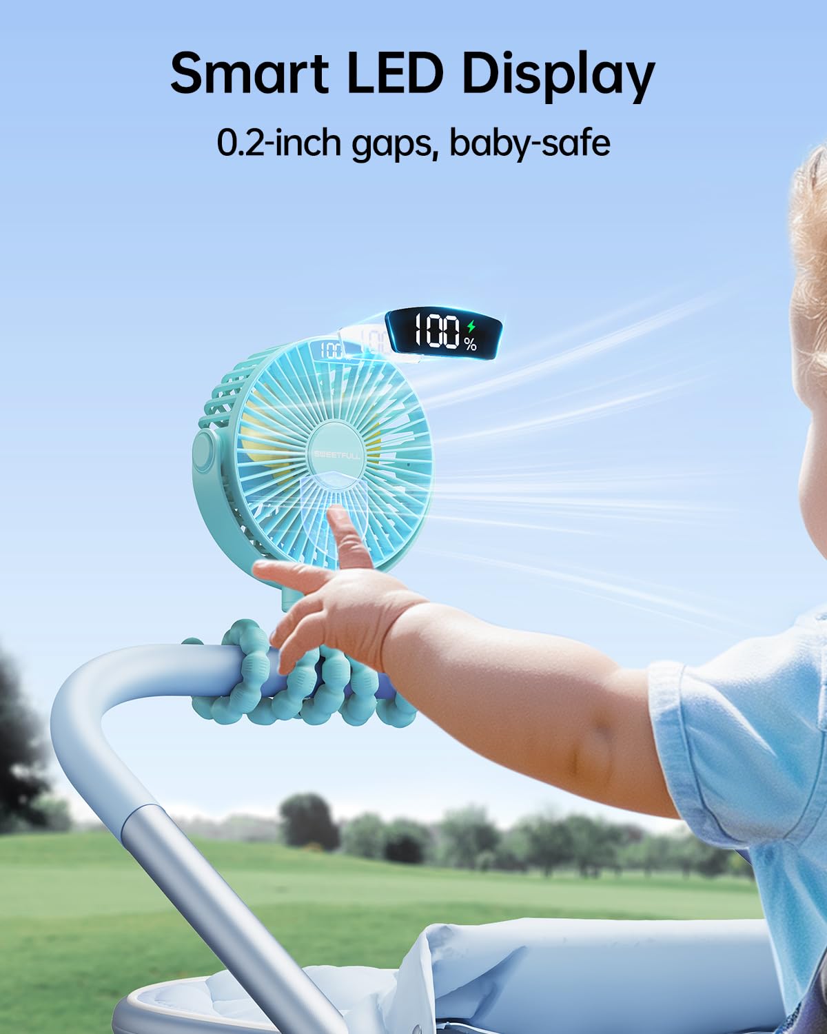 Portable Clip-On Fan — 4-Speed with LED Display & 360° Tripod