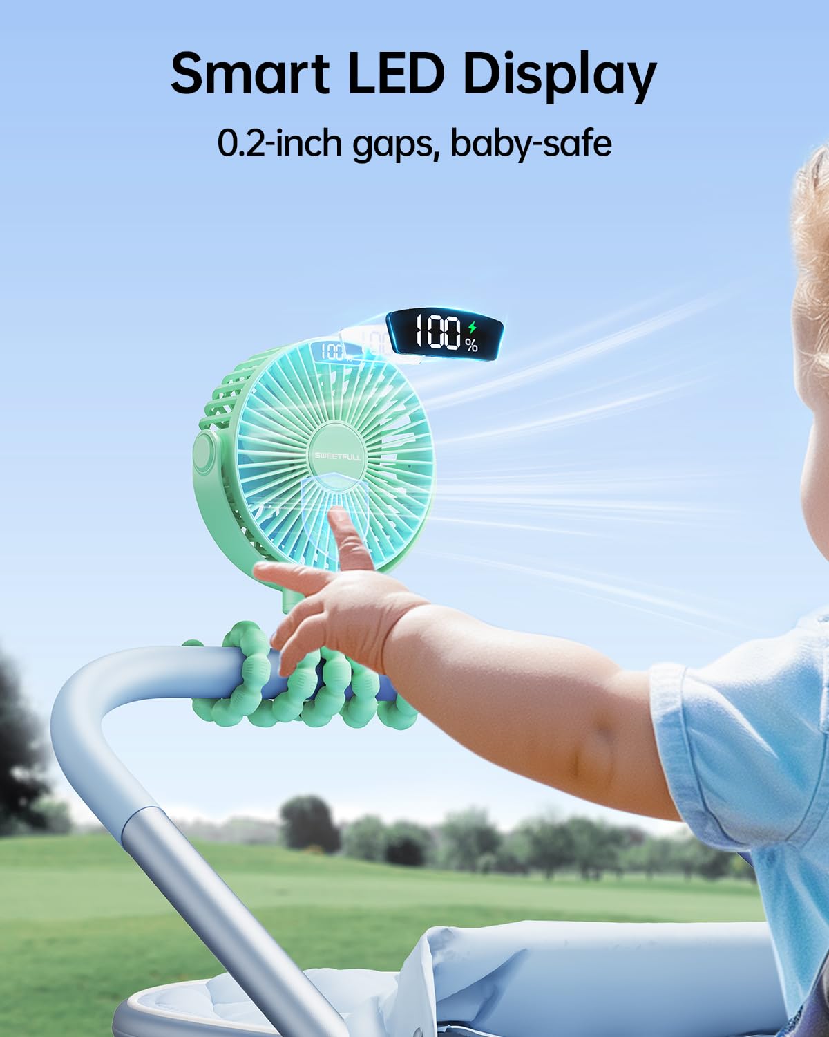 Portable Clip-On Fan — 4-Speed with LED Display & 360° Tripod