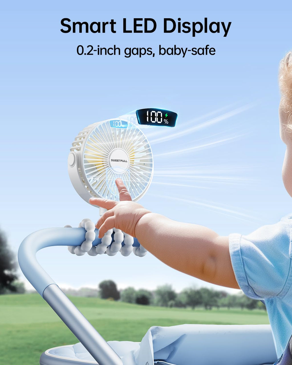 Portable Clip-On Fan — 4-Speed with LED Display & 360° Tripod