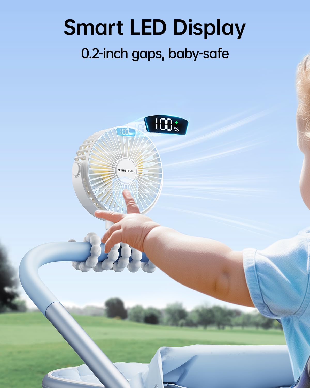 Portable Clip-On Fan — 4-Speed with LED Display & 360° Tripod