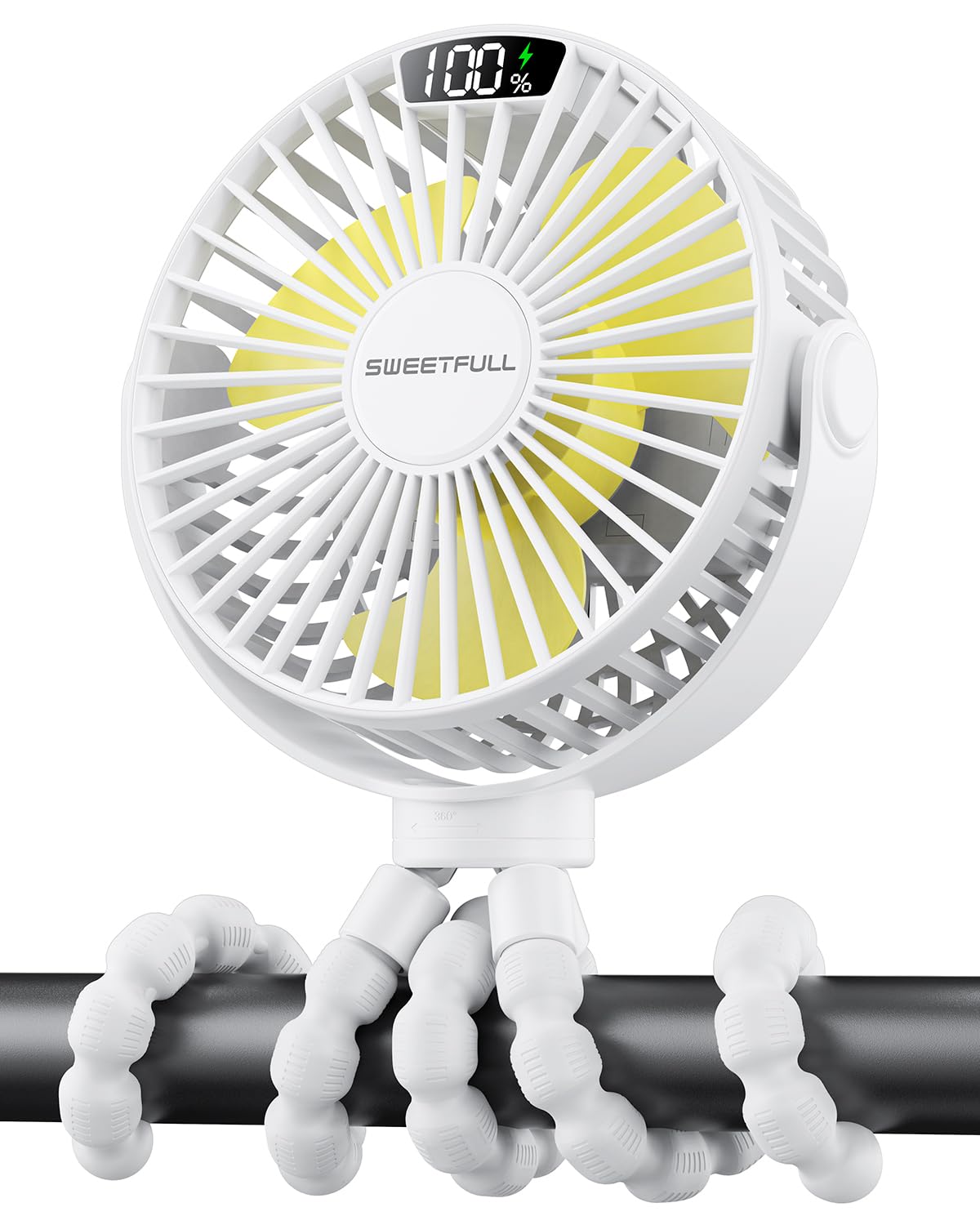 Portable Clip-On Fan — 4-Speed with LED Display & 360° Tripod