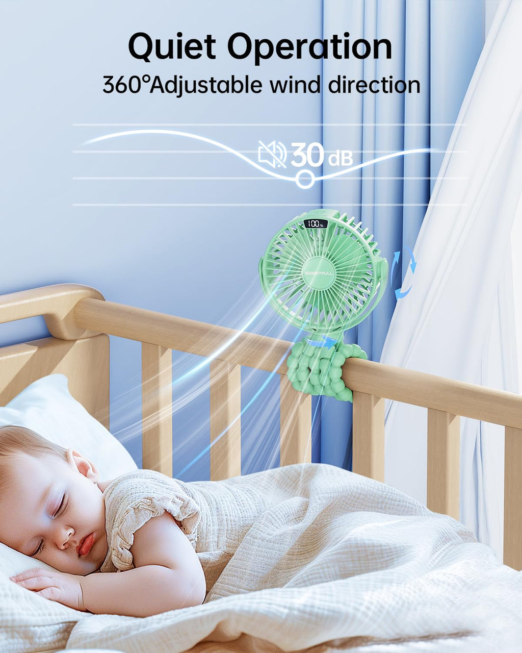 Portable Clip-On Fan — 4-Speed with LED Display & 360° Tripod