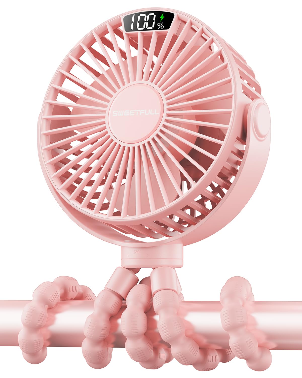 Portable Clip-On Fan — 4-Speed with LED Display & 360° Tripod