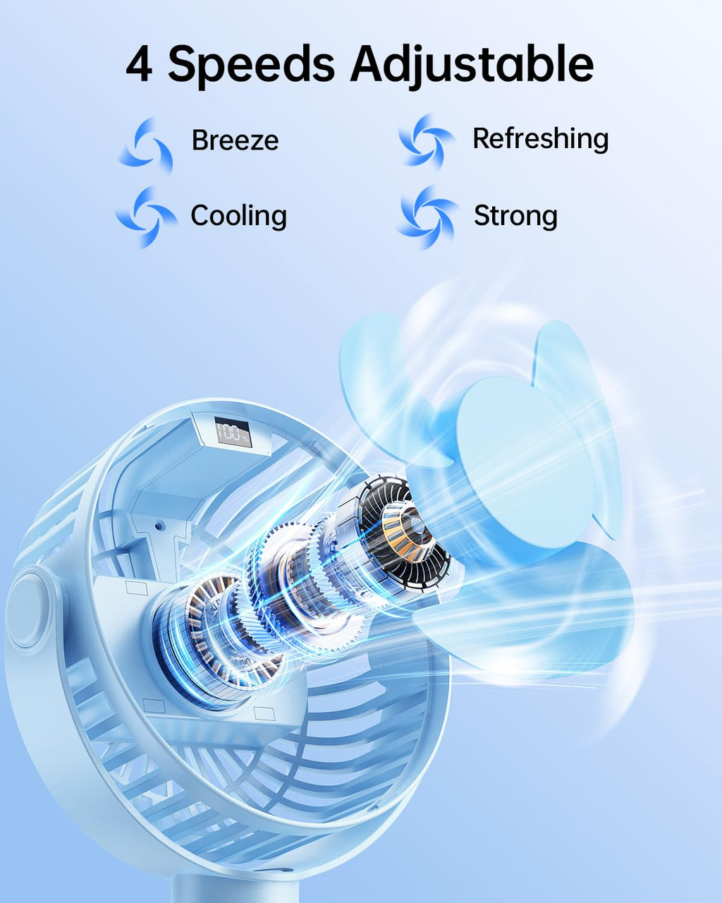 Portable Clip-On Fan — 4-Speed with LED Display & 360° Tripod