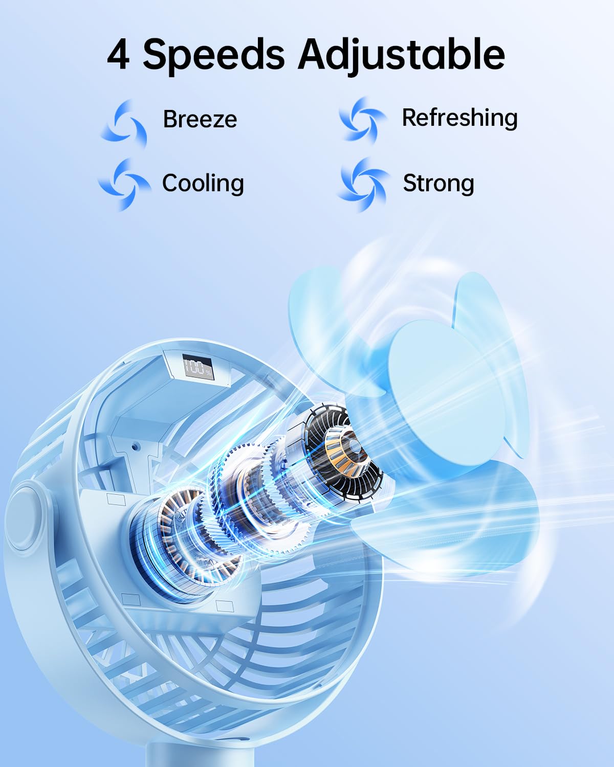 Portable Clip-On Fan — 4-Speed with LED Display & 360° Tripod