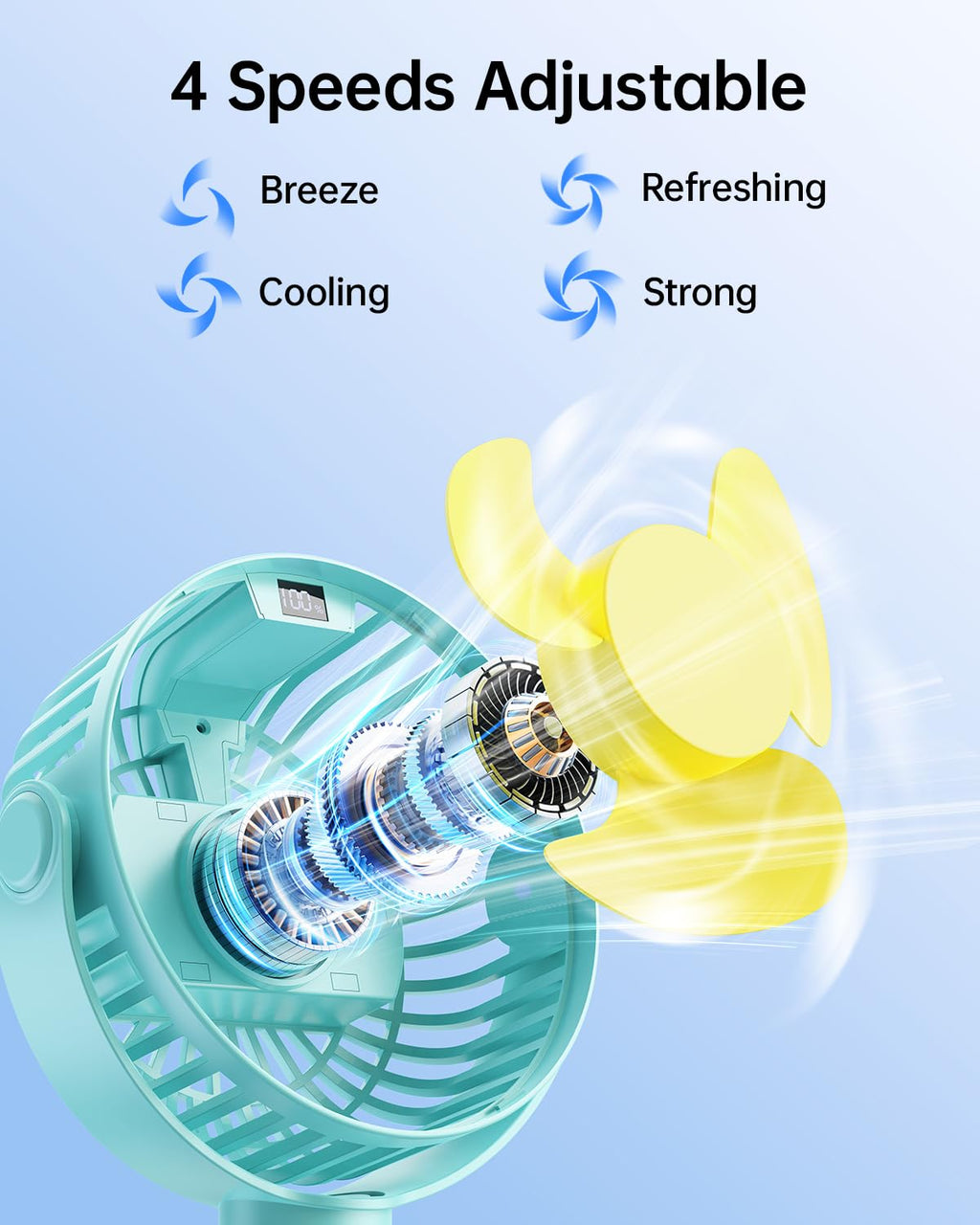 Portable Clip-On Fan — 4-Speed with LED Display & 360° Tripod