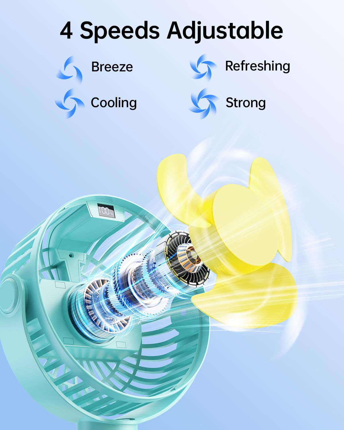 Portable Clip-On Fan — 4-Speed with LED Display & 360° Tripod