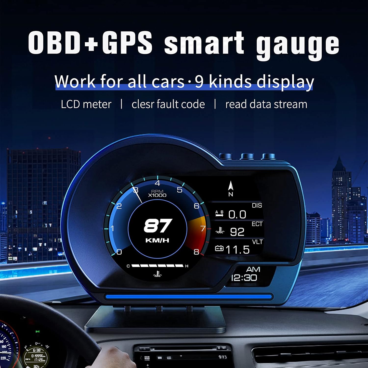 Car HUD Heads-Up Display — OBD2 Plug-In with Anti-Glare Hood