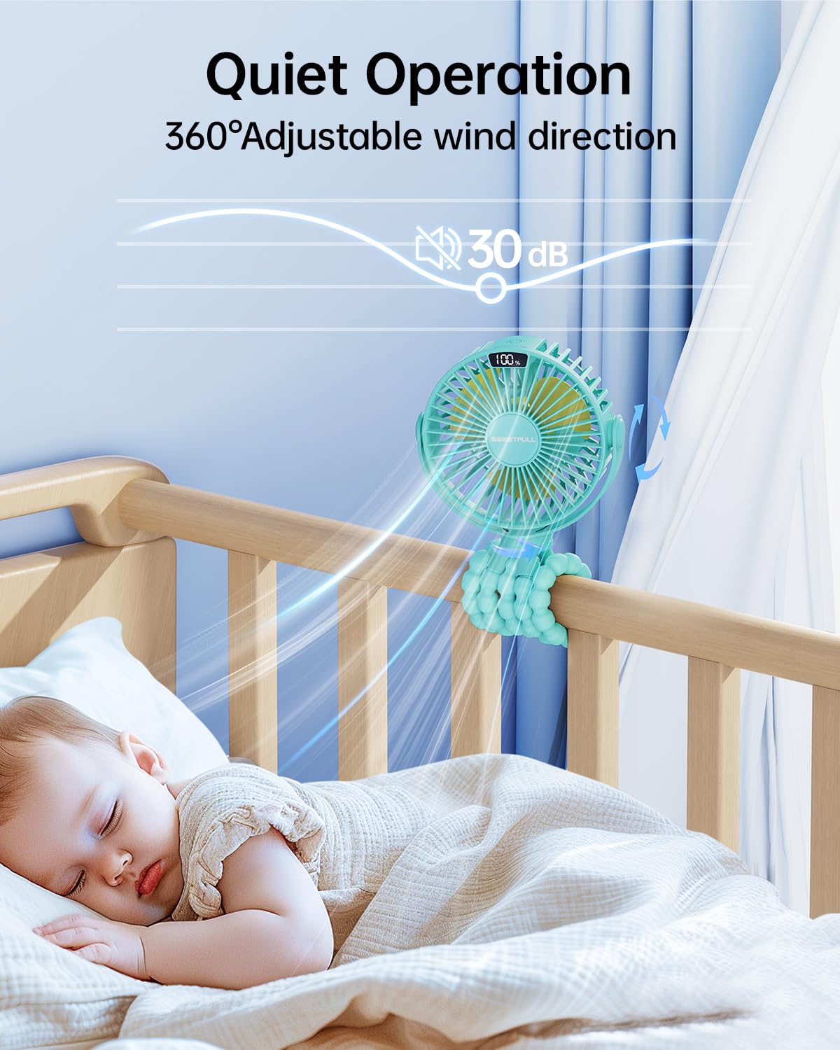 Portable Clip-On Fan — 4-Speed with LED Display & 360° Tripod