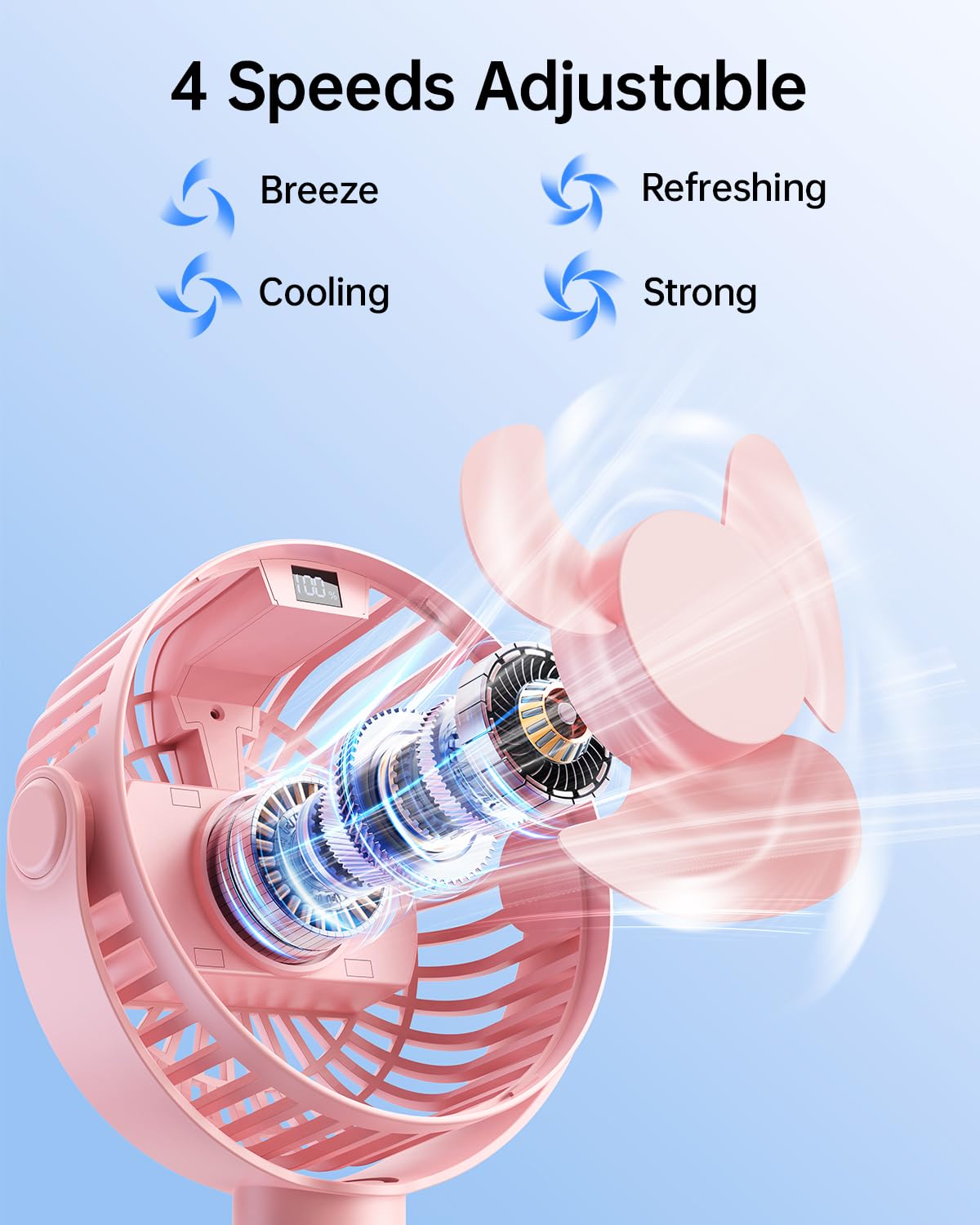 Portable Clip-On Fan — 4-Speed with LED Display & 360° Tripod