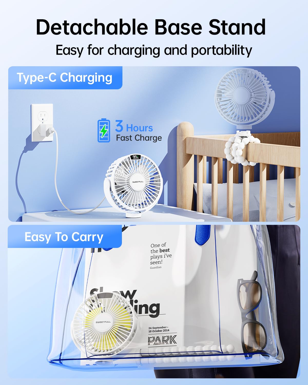 Portable Clip-On Fan — 4-Speed with LED Display & 360° Tripod
