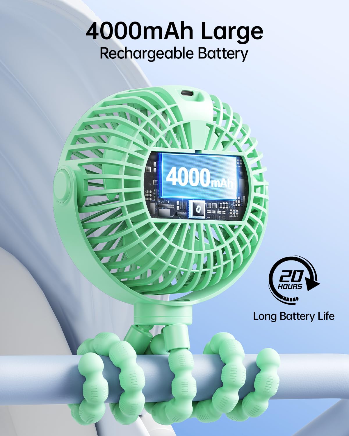 Portable Clip-On Fan — 4-Speed with LED Display & 360° Tripod
