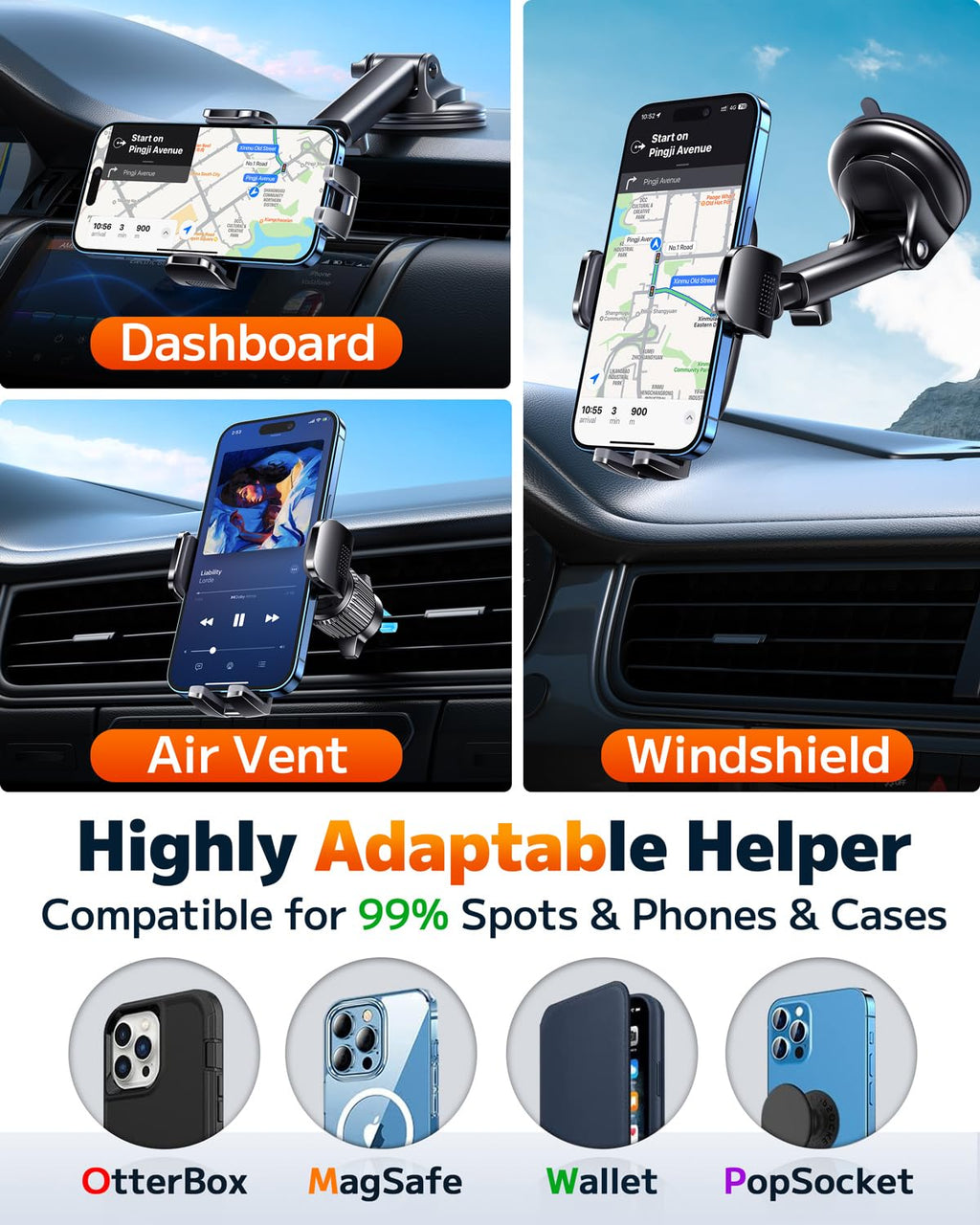 Dashboard & Vent Car Phone Mount — Universal Hands-Free Holder