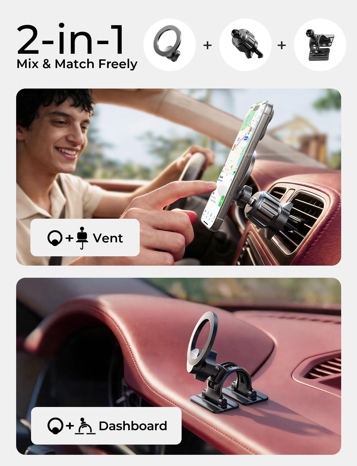 Magnetic Car Phone Mount — 360° Rotation, MagSafe Compatible