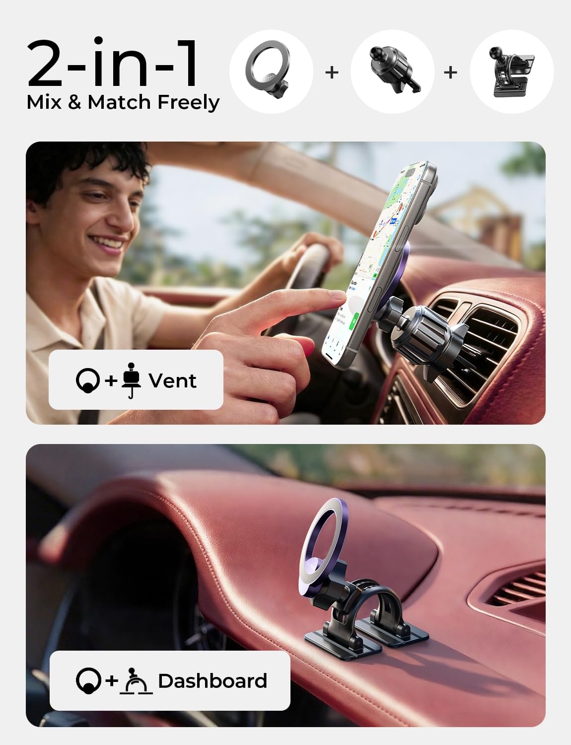 Magnetic Car Phone Mount — 360° Rotation, MagSafe Compatible
