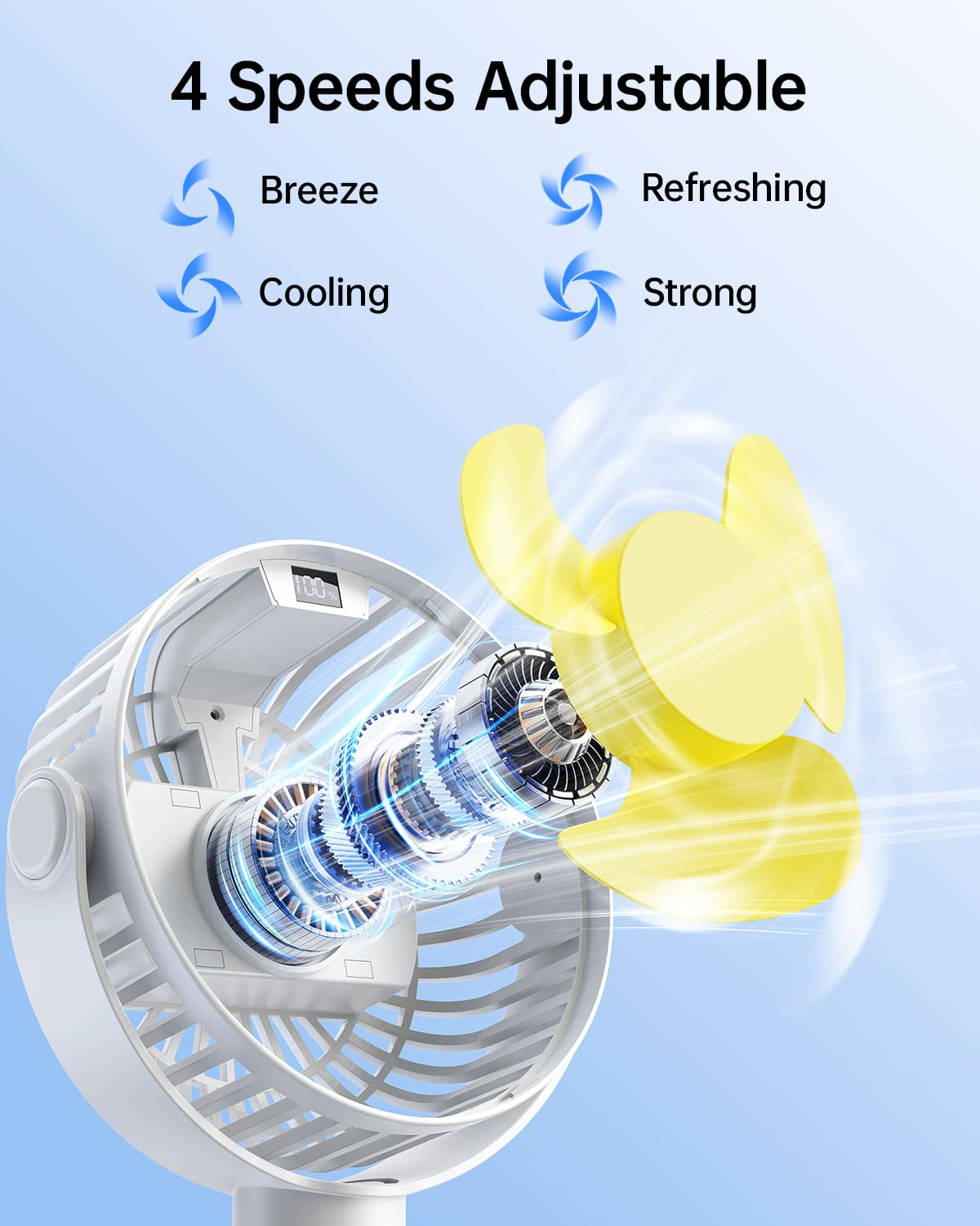 Portable Clip-On Fan — 4-Speed with LED Display & 360° Tripod