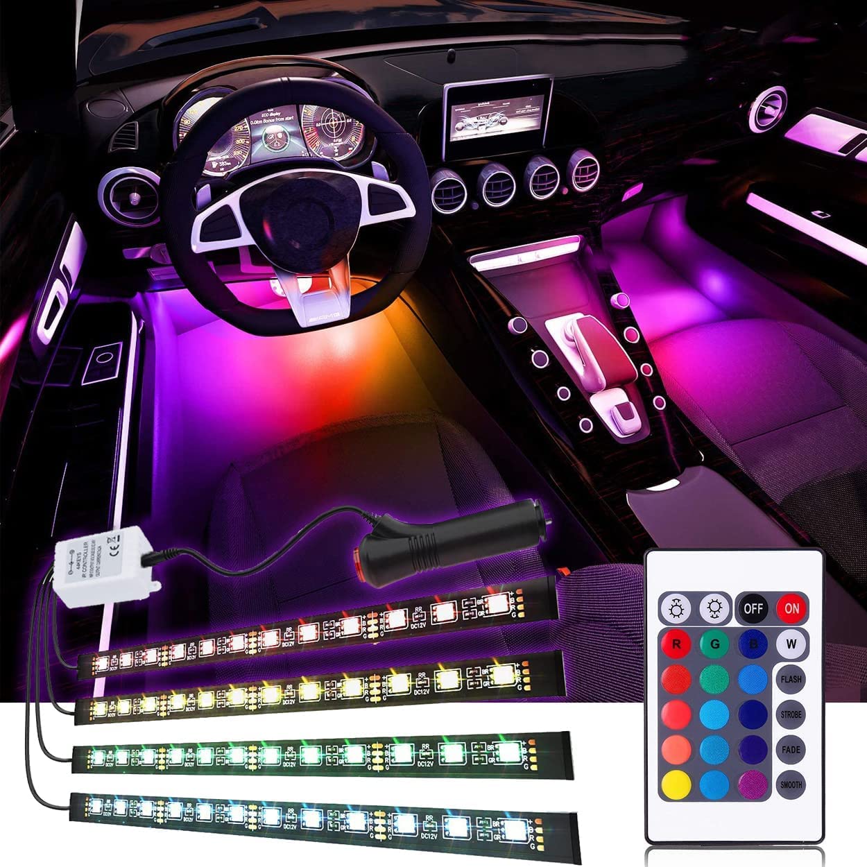 Premium Car Interior LED Strips — RGB App + Music Sync (Multi-Variant)