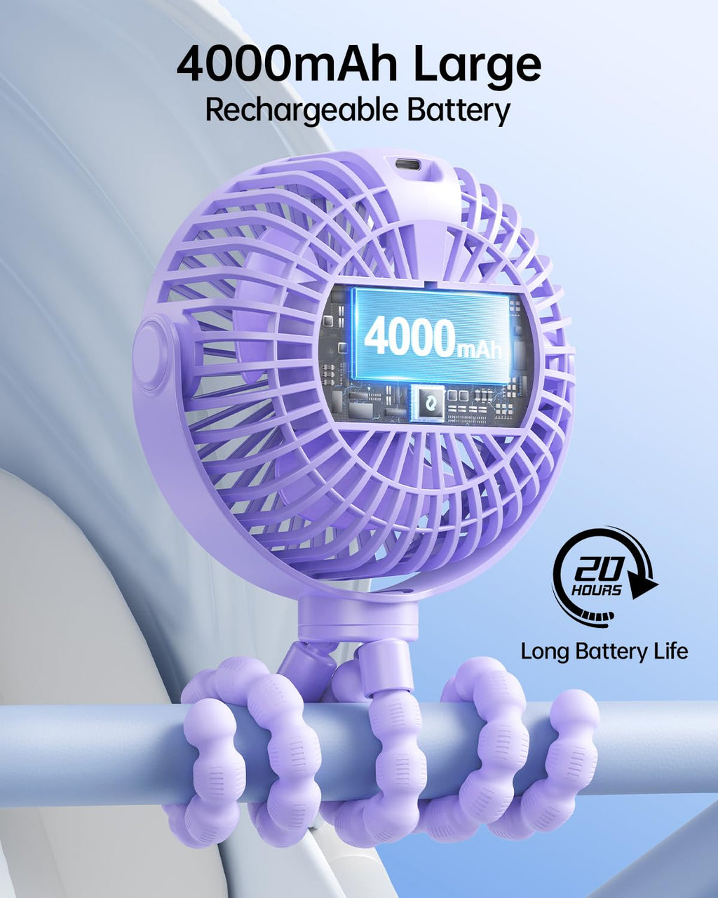 Portable Clip-On Fan — 4-Speed with LED Display & 360° Tripod