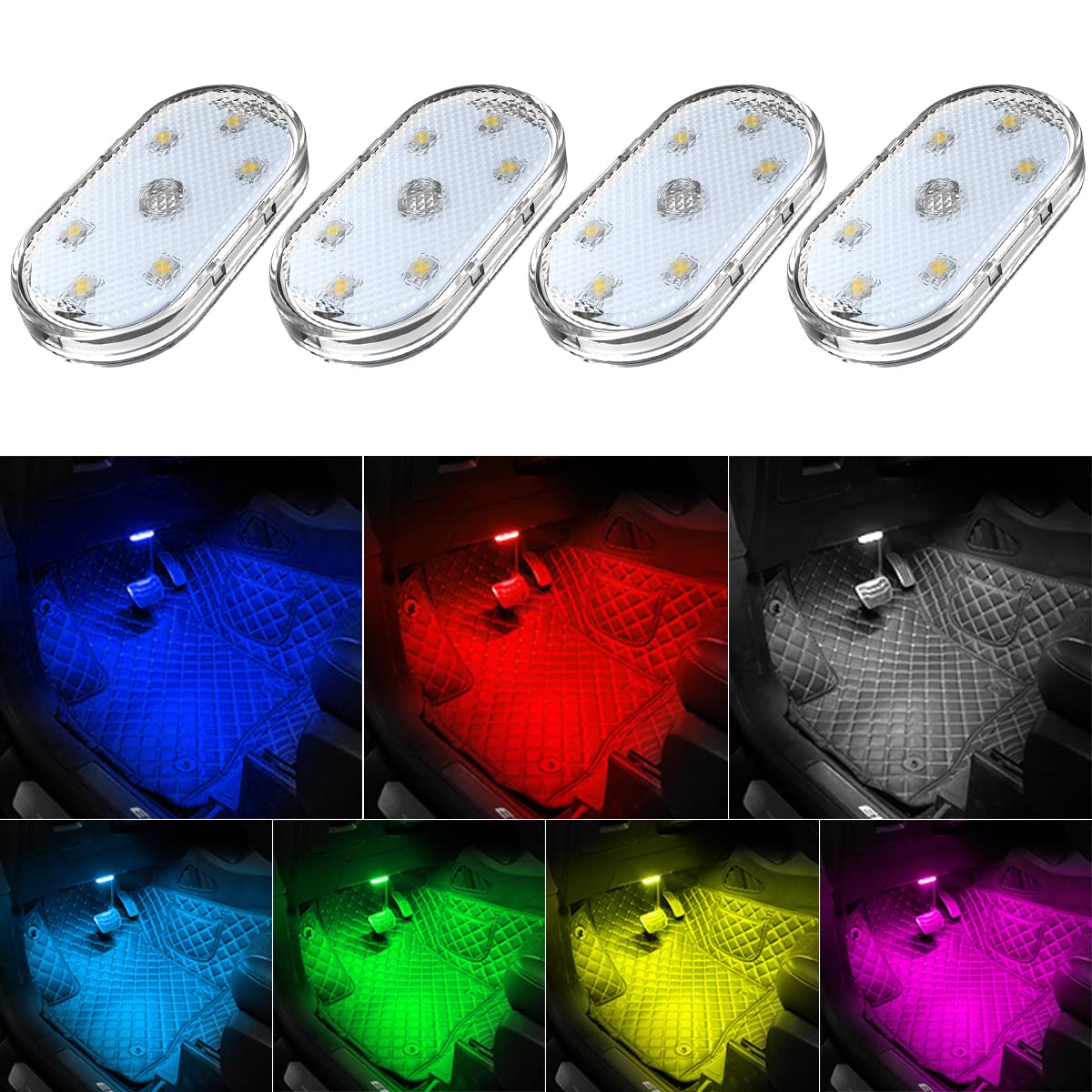 Wireless LED Puck Lights — 7-Color Magnetic Interior Kit (4-Pack)