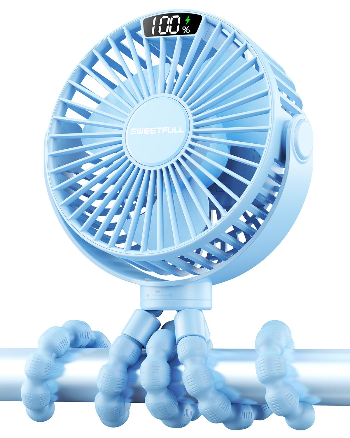 Portable Clip-On Fan — 4-Speed with LED Display & 360° Tripod