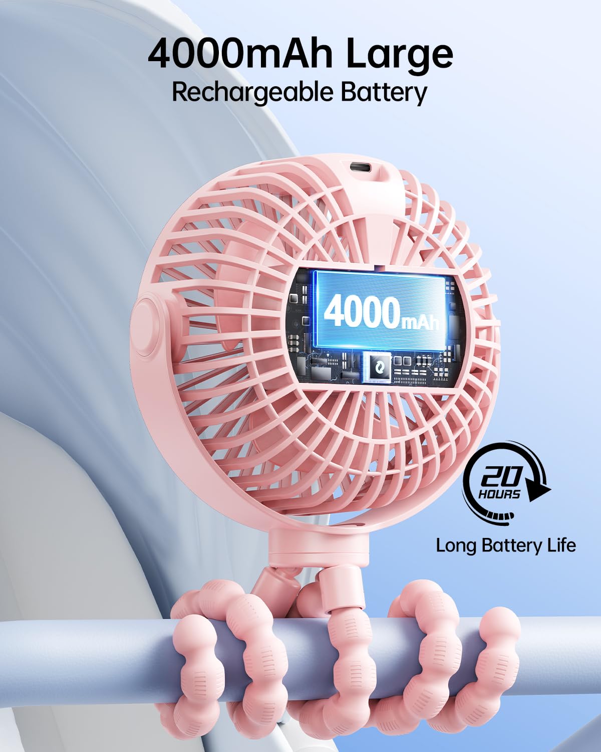 Portable Clip-On Fan — 4-Speed with LED Display & 360° Tripod