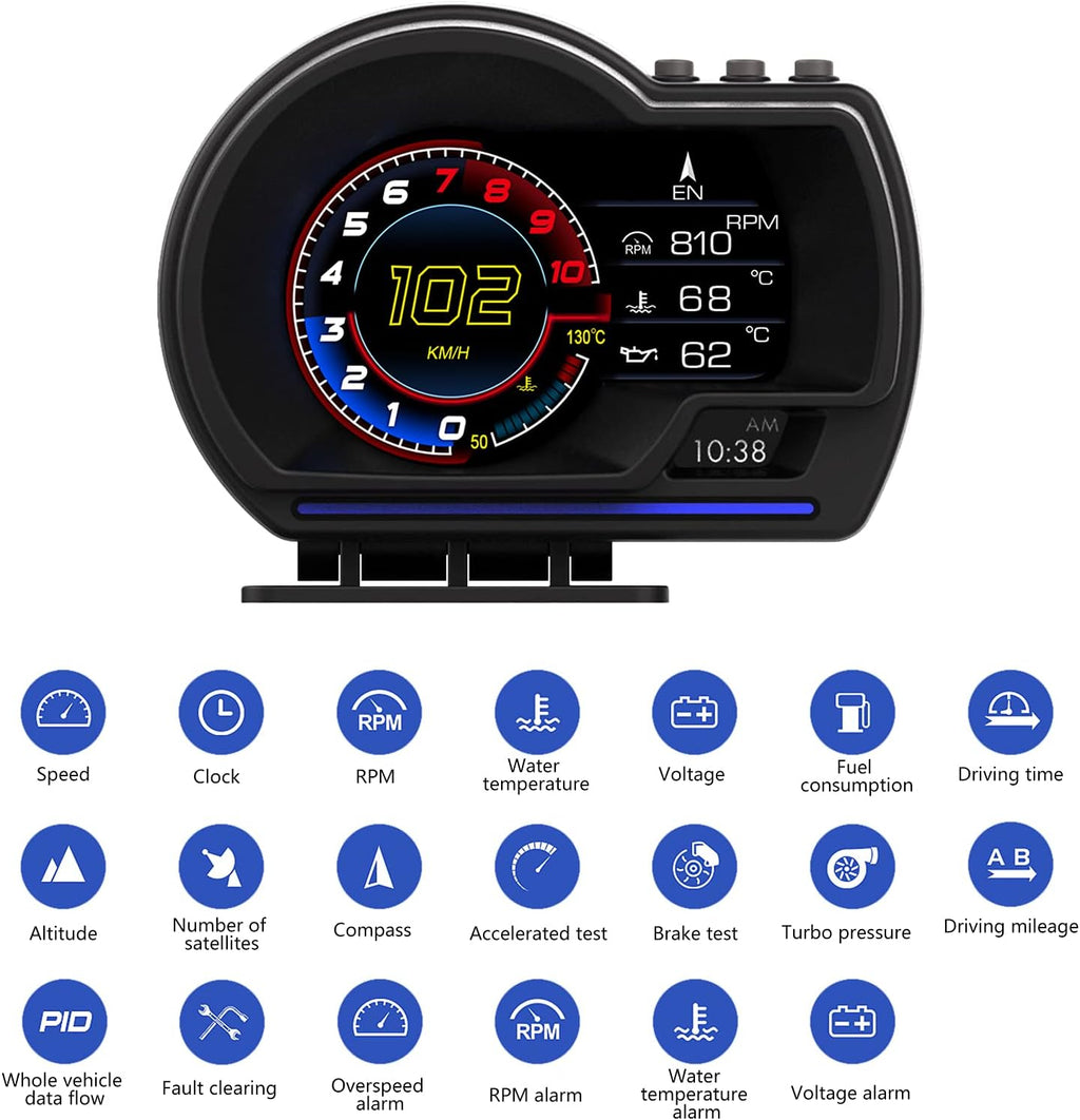 Car HUD Heads-Up Display — OBD2 Plug-In with Anti-Glare Hood
