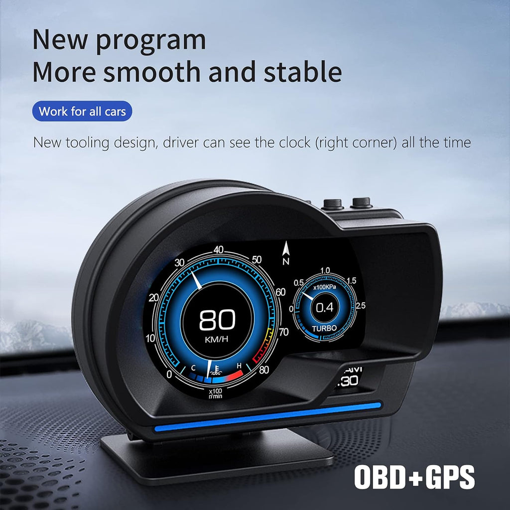 Car HUD Heads-Up Display — OBD2 Plug-In with Anti-Glare Hood