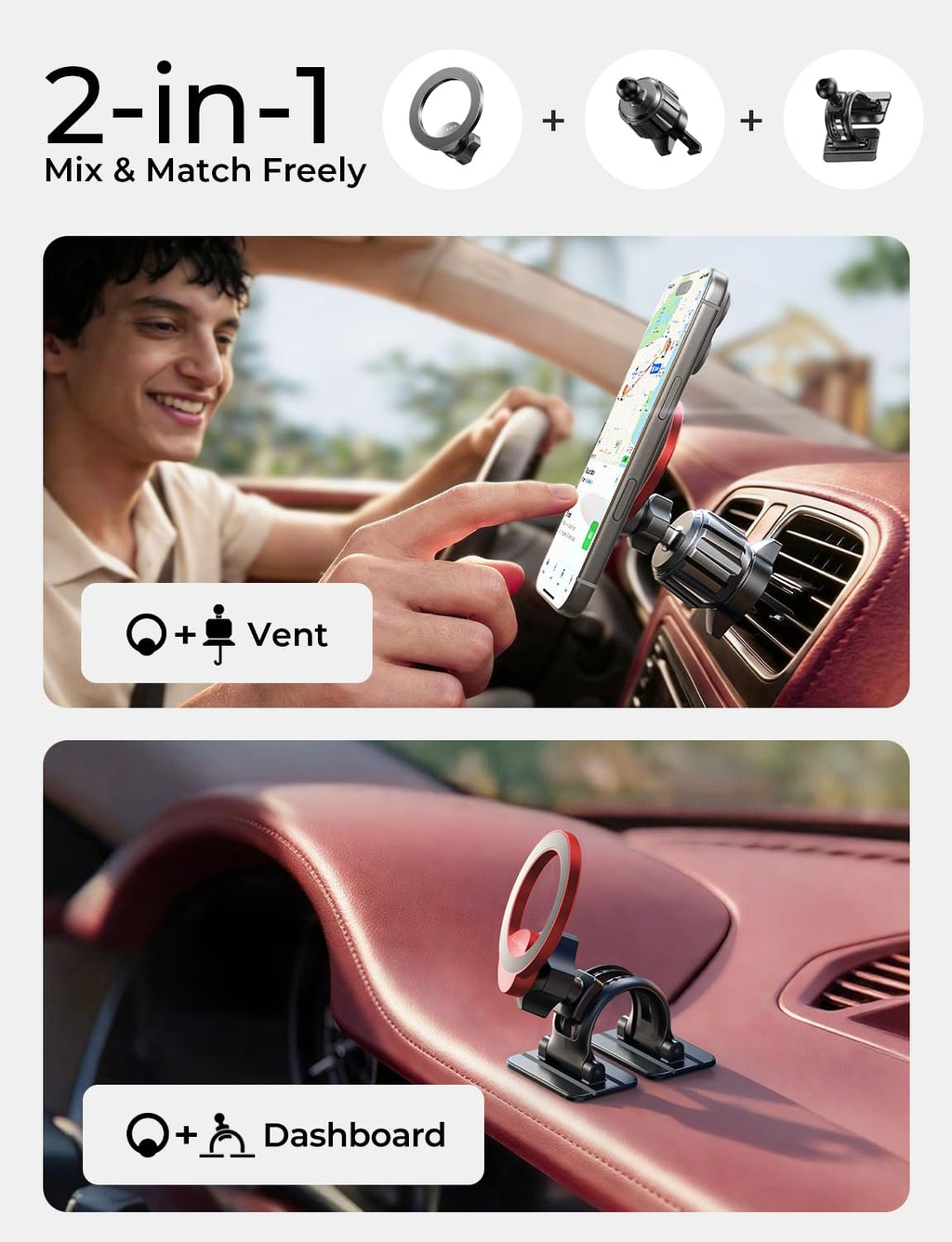 Magnetic Car Phone Mount — 360° Rotation, MagSafe Compatible