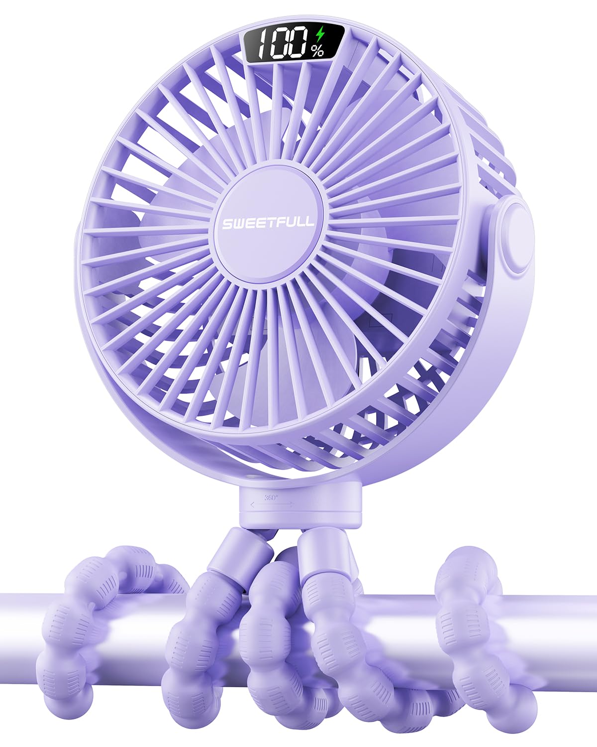 Portable Clip-On Fan — 4-Speed with LED Display & 360° Tripod