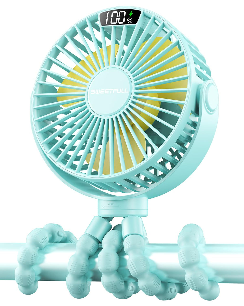Portable Clip-On Fan — 4-Speed with LED Display & 360° Tripod
