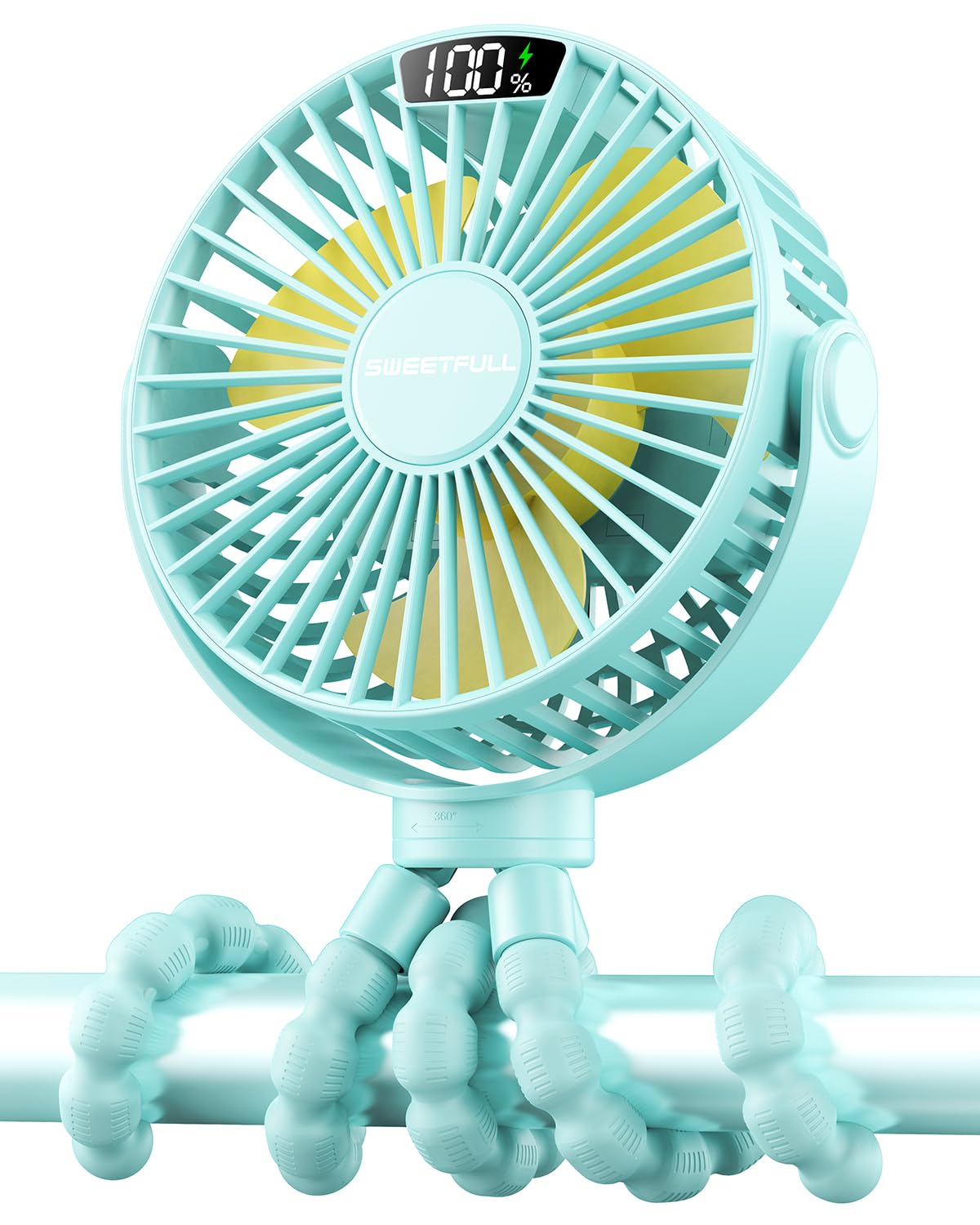 Portable Clip-On Fan — 4-Speed with LED Display & 360° Tripod