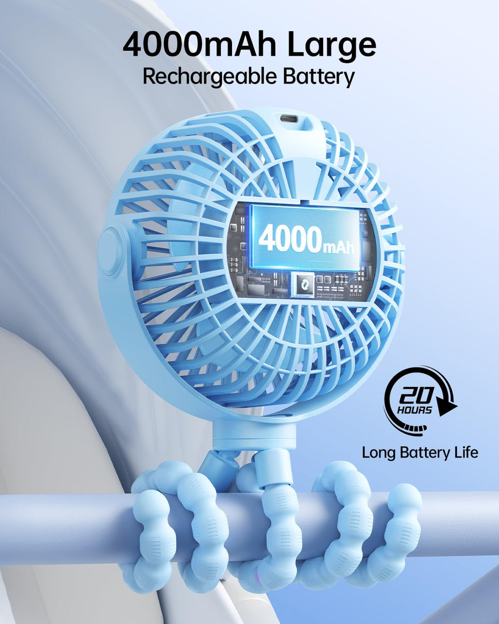 Portable Clip-On Fan — 4-Speed with LED Display & 360° Tripod