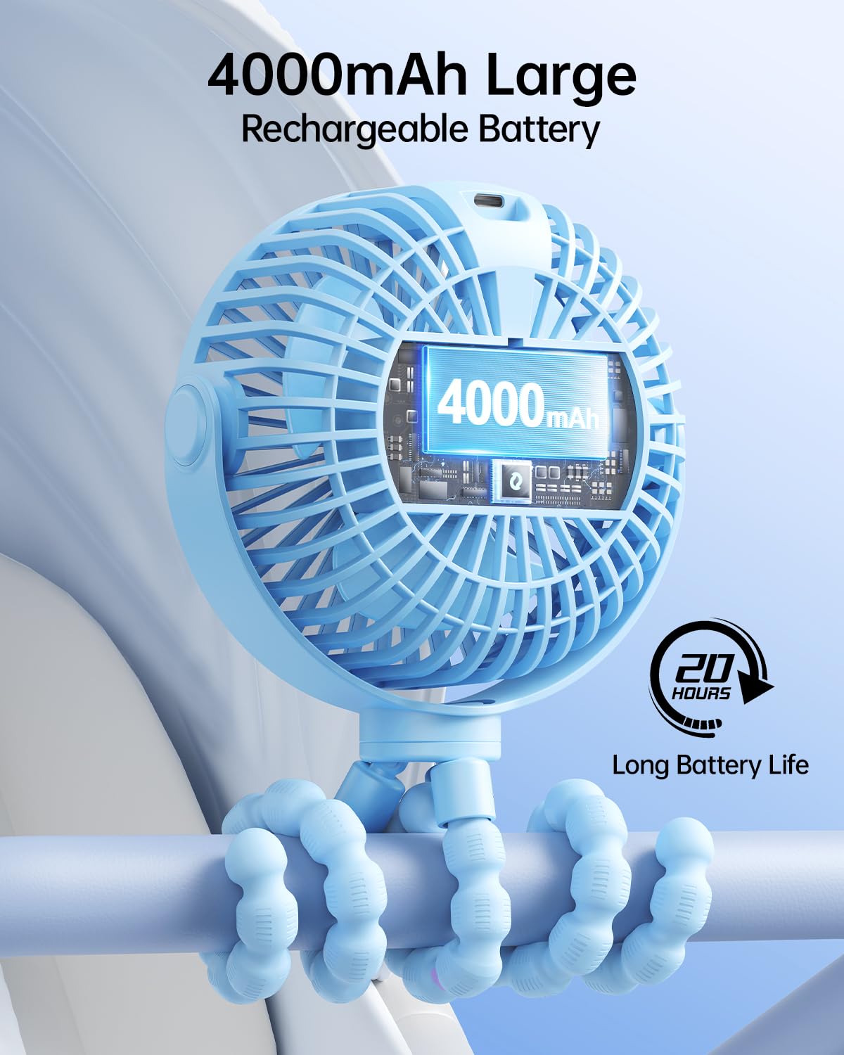 Portable Clip-On Fan — 4-Speed with LED Display & 360° Tripod