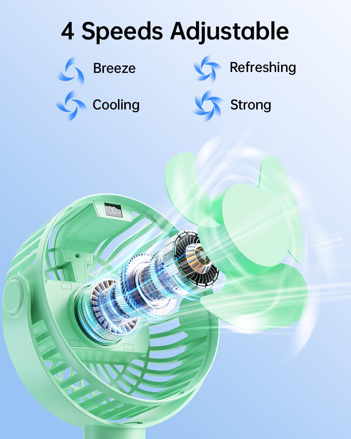 Portable Clip-On Fan — 4-Speed with LED Display & 360° Tripod