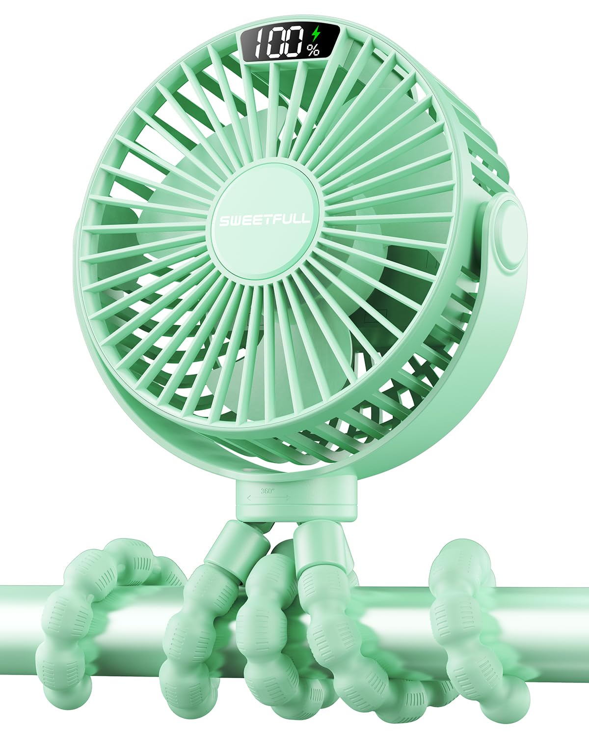 Portable Clip-On Fan — 4-Speed with LED Display & 360° Tripod