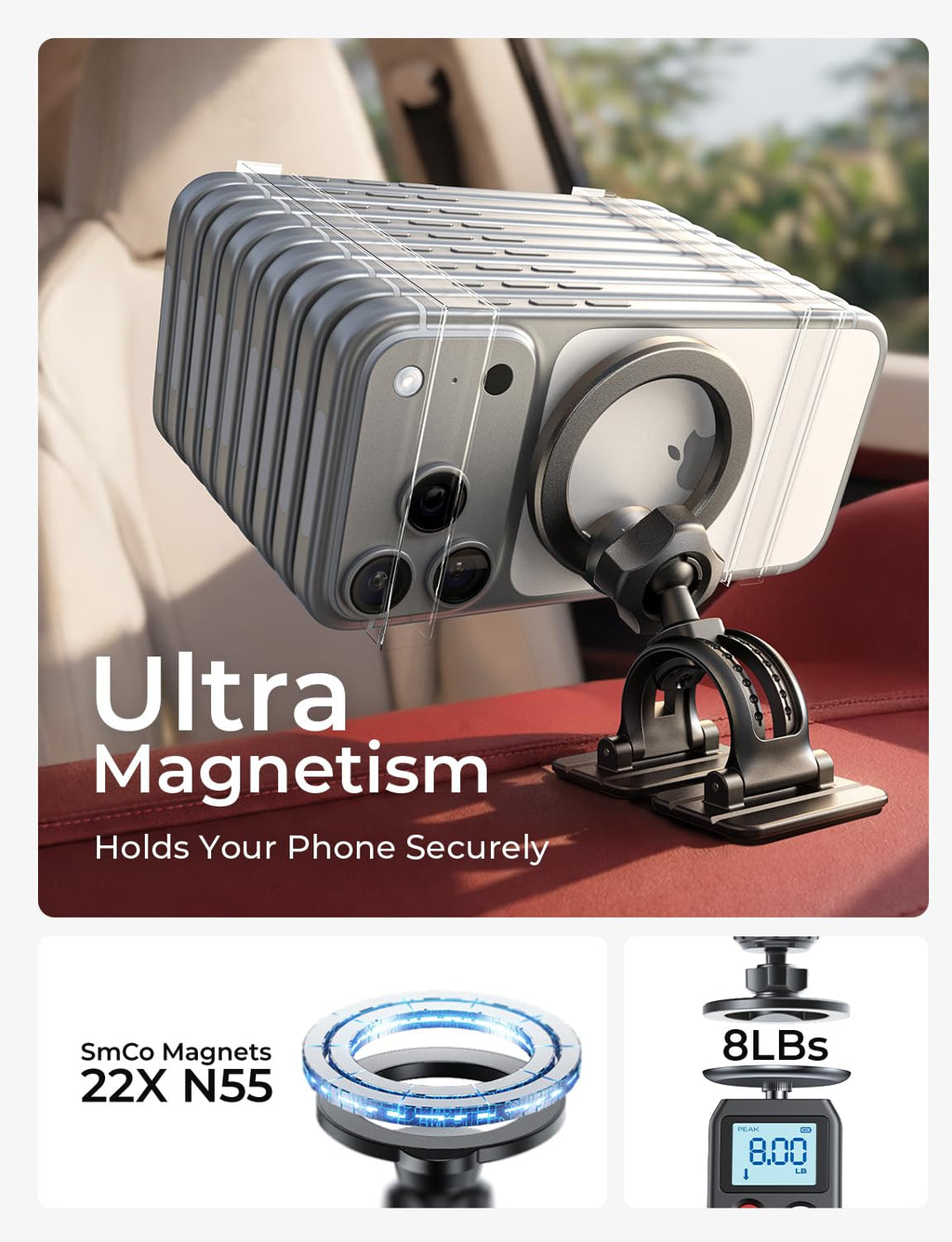 Magnetic Car Phone Mount — 360° Rotation, MagSafe Compatible