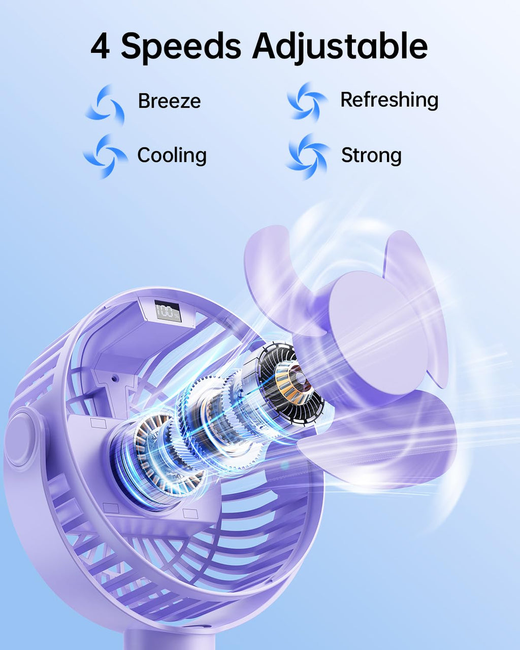 Portable Clip-On Fan — 4-Speed with LED Display & 360° Tripod
