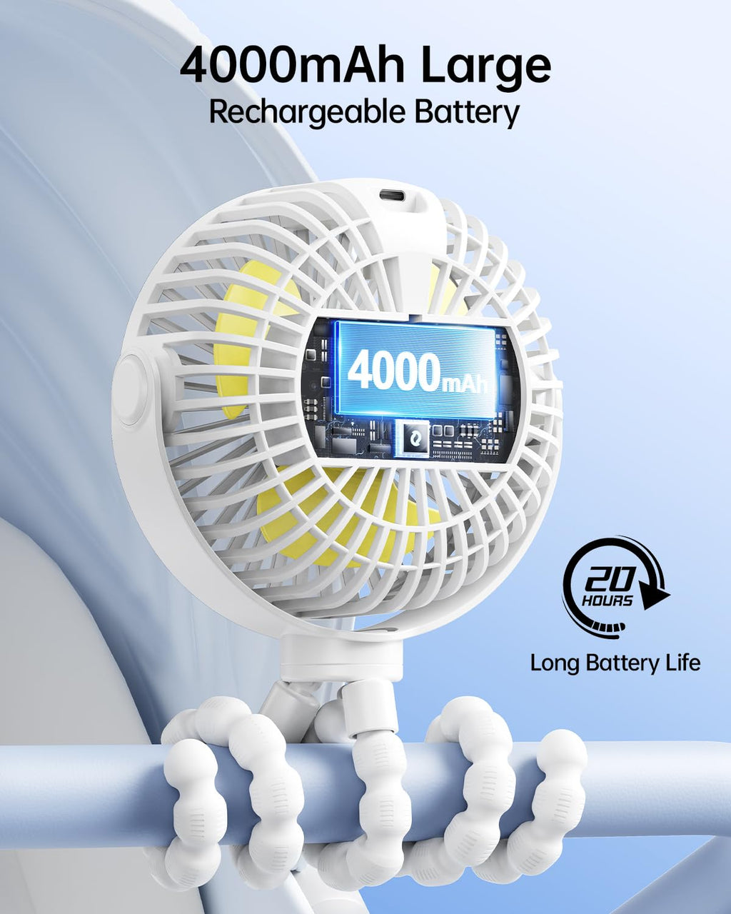 Portable Clip-On Fan — 4-Speed with LED Display & 360° Tripod