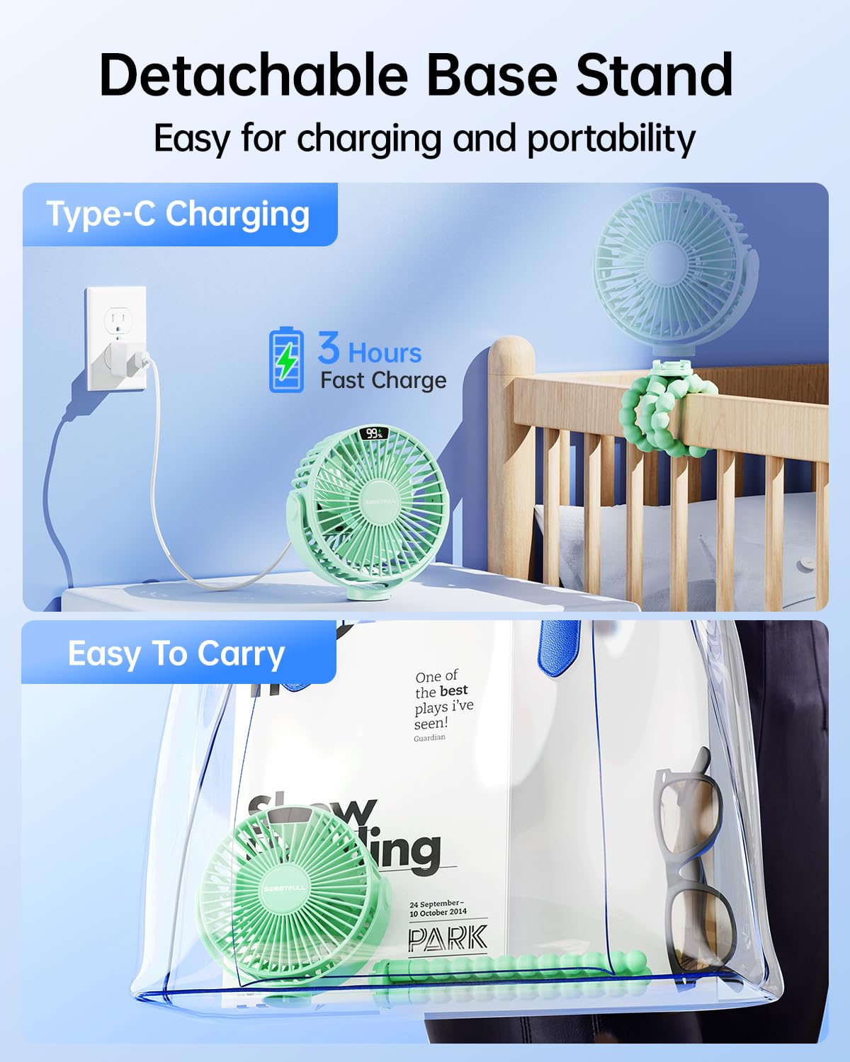 Portable Clip-On Fan — 4-Speed with LED Display & 360° Tripod