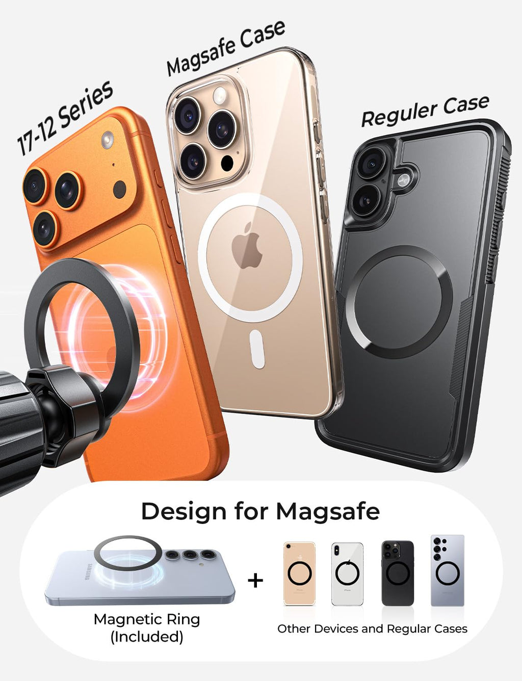 Magnetic Car Phone Mount — 360° Rotation, MagSafe Compatible