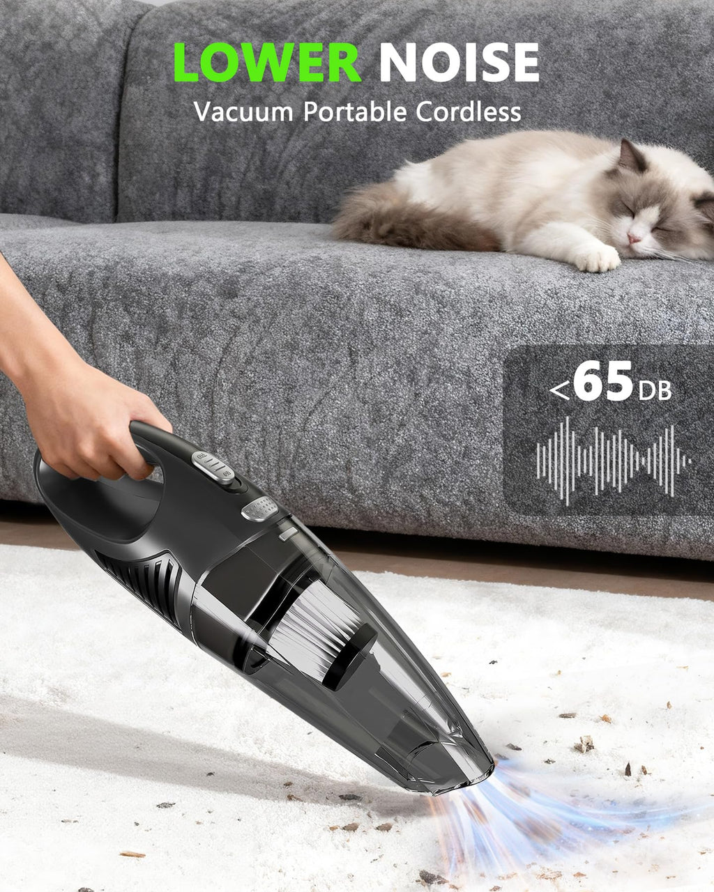 Cordless Handheld Car Vacuum — 8,000Pa Suction with 3 Attachments