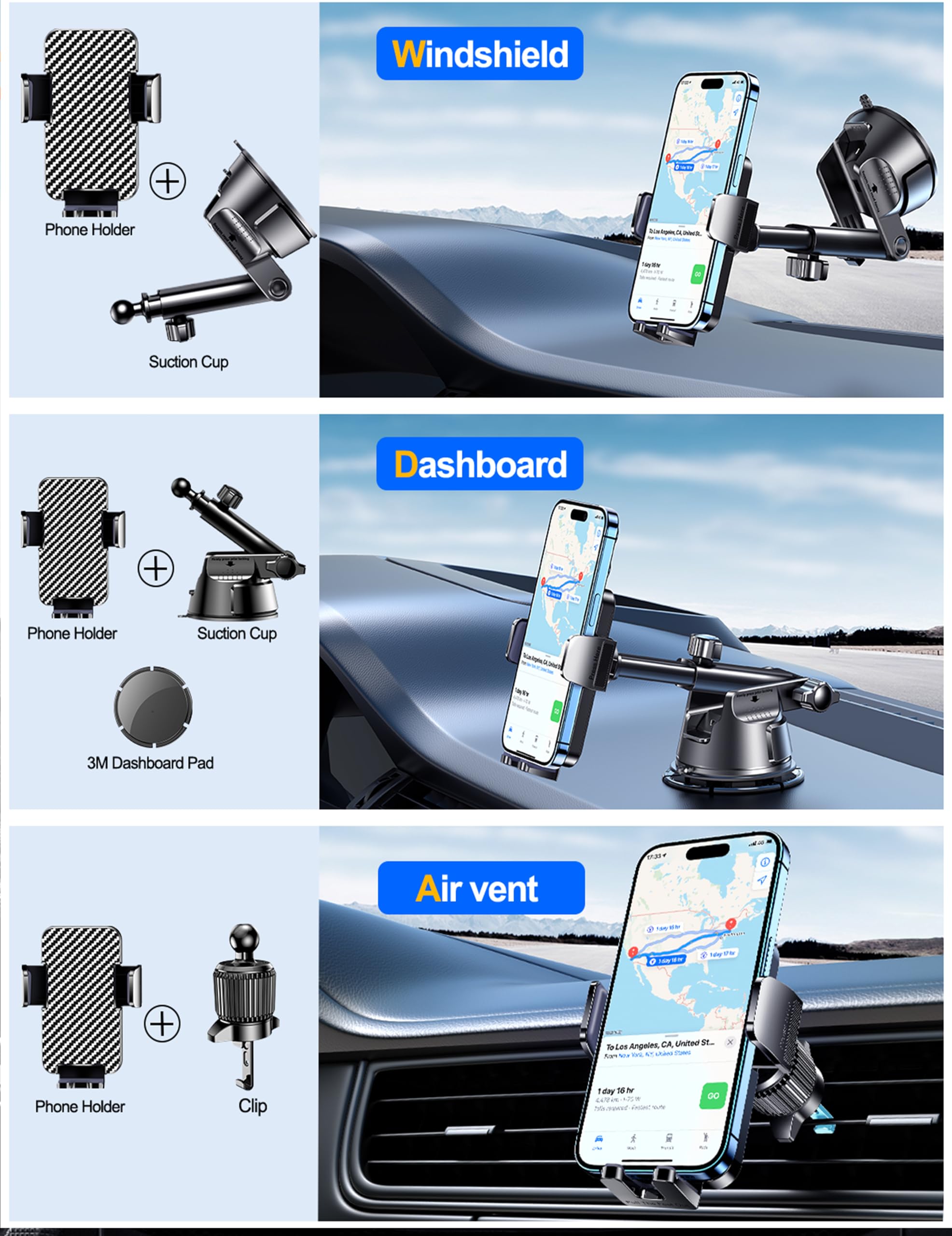 Dashboard & Vent Car Phone Mount — Universal Hands-Free Holder