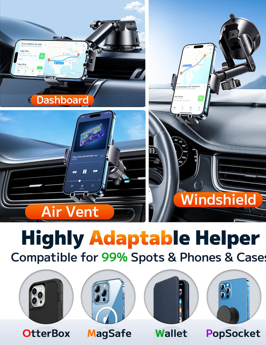 Dashboard & Vent Car Phone Mount — Universal Hands-Free Holder