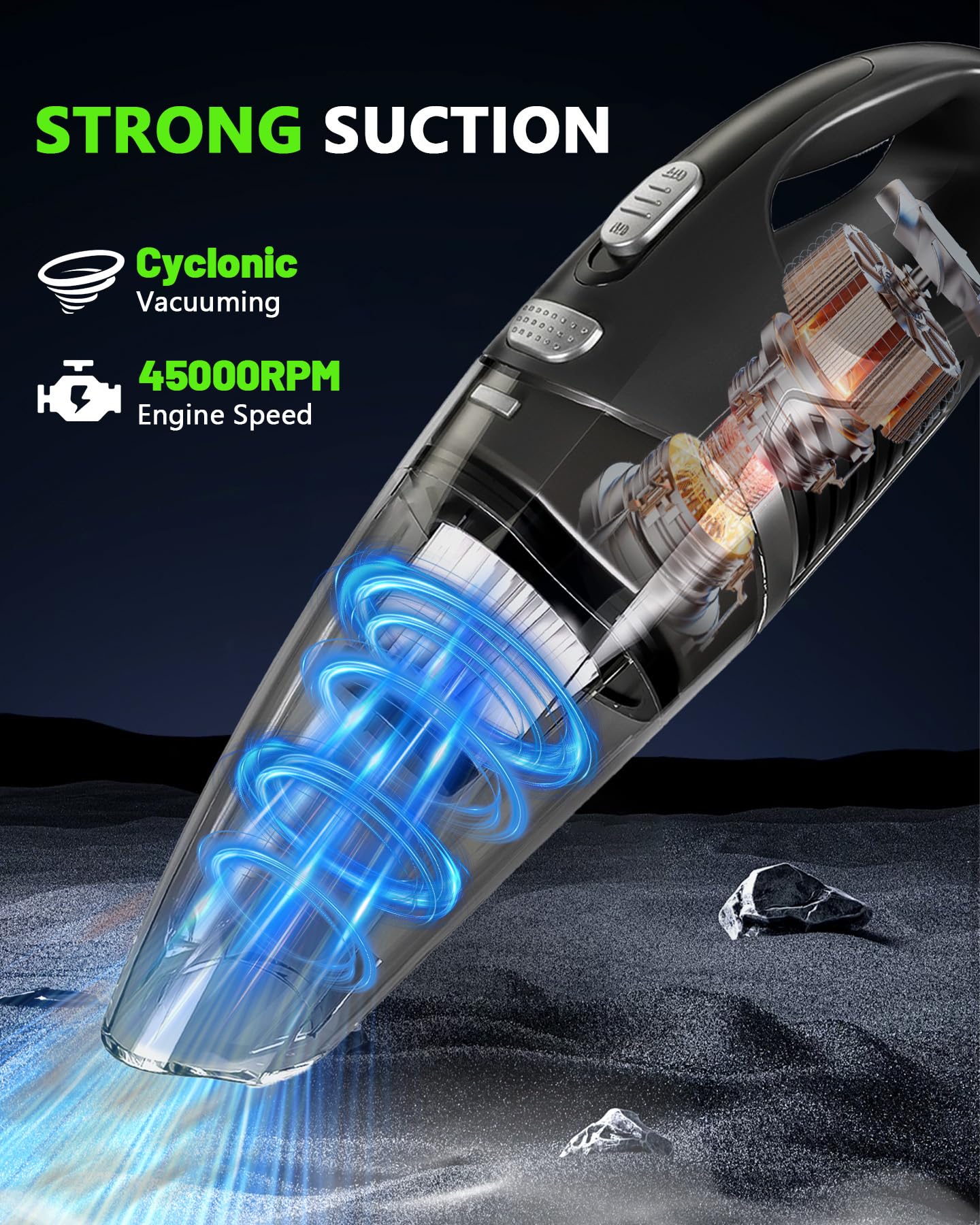 Cordless Handheld Car Vacuum — 8,000Pa Suction with 3 Attachments