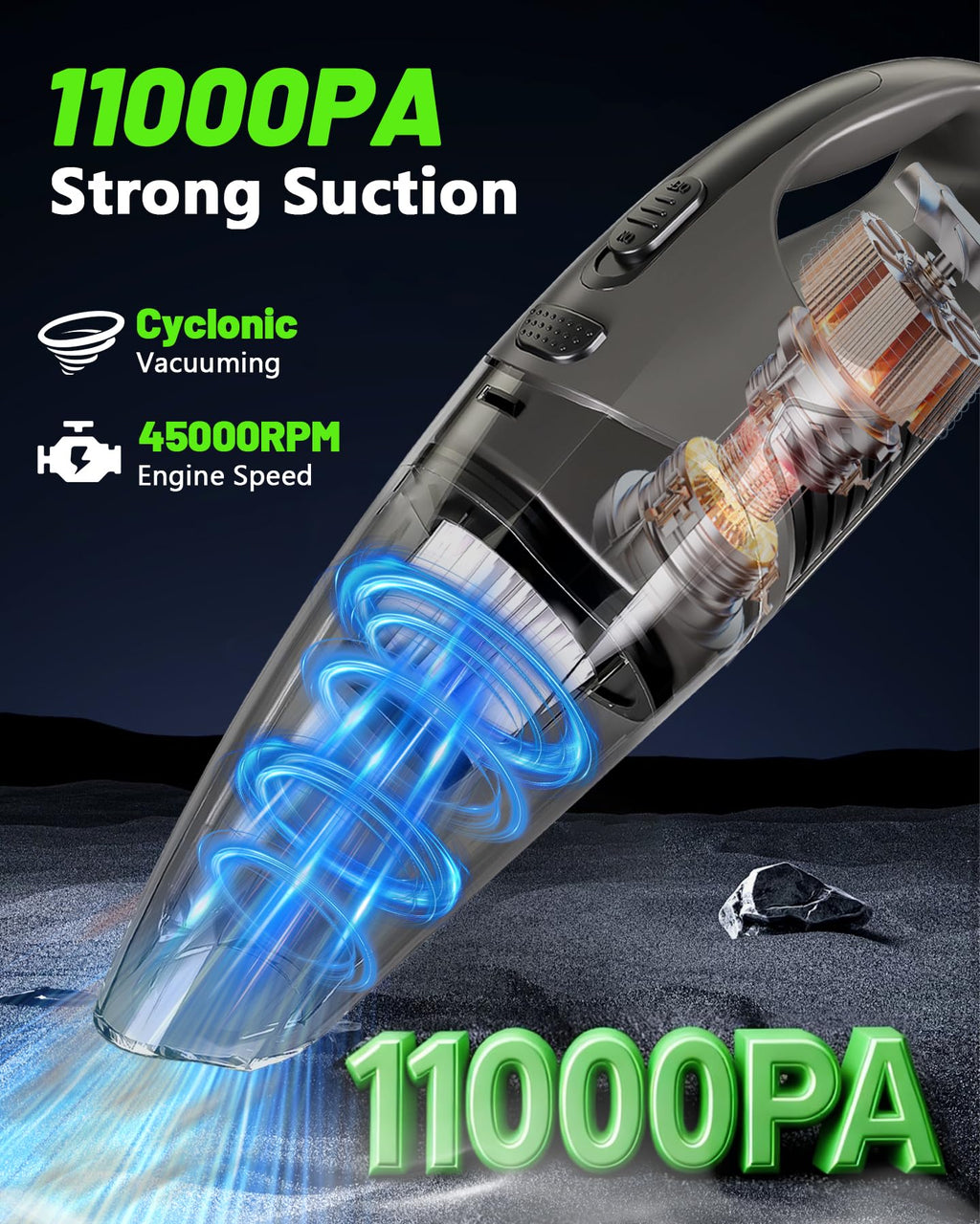 Cordless Handheld Car Vacuum — 8,000Pa Suction with 3 Attachments
