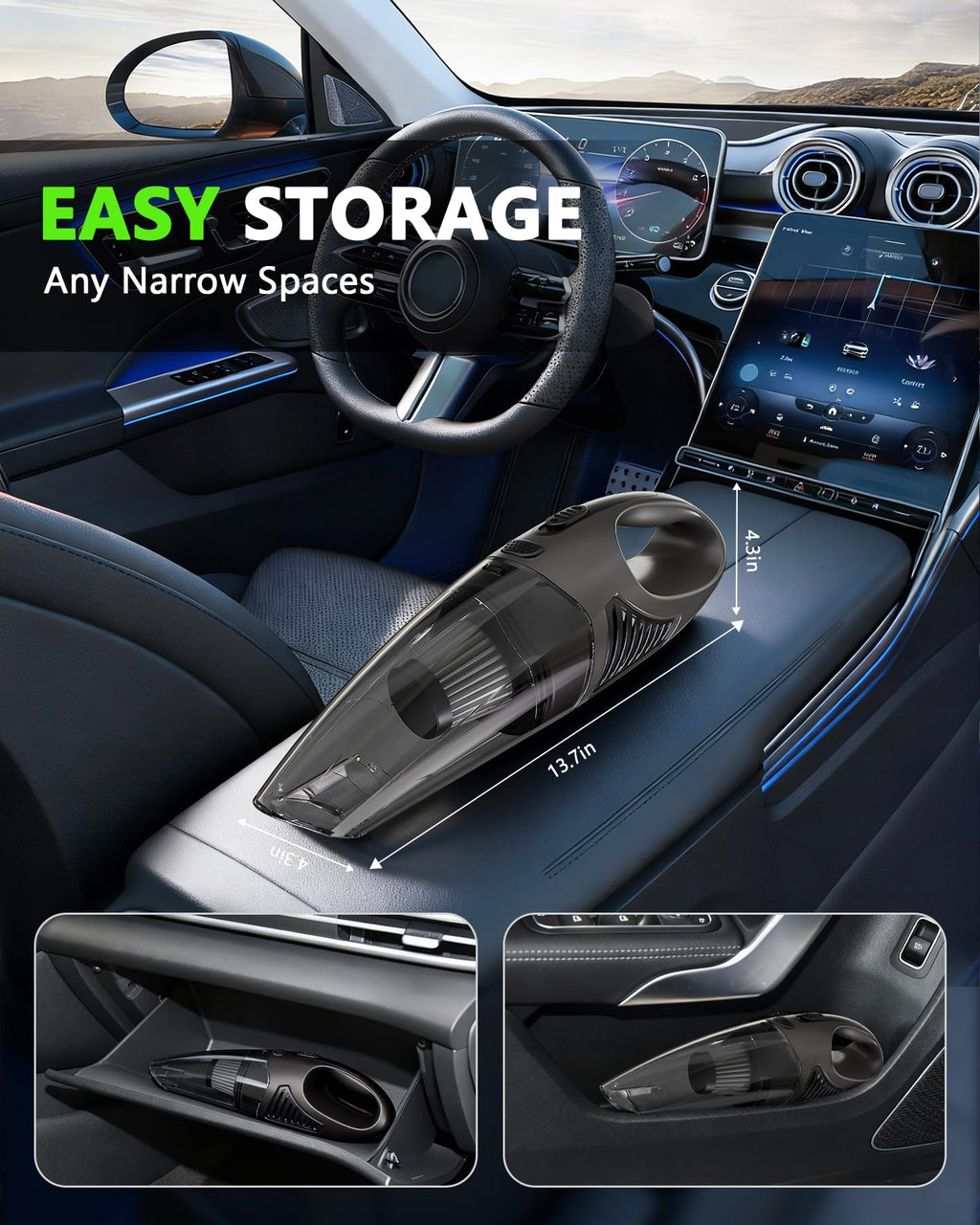 Cordless Handheld Car Vacuum — 8,000Pa Suction with 3 Attachments