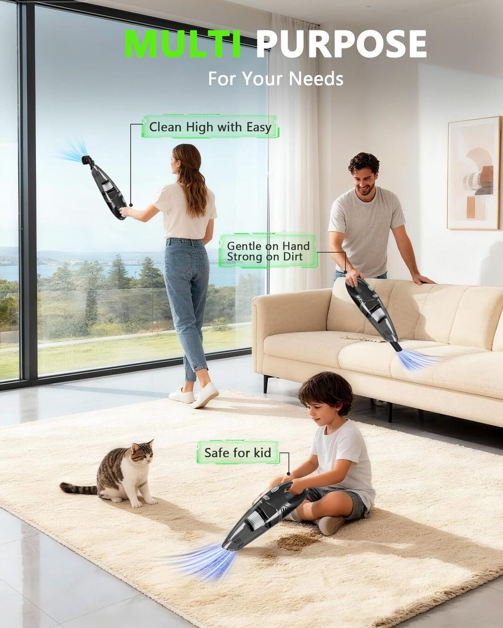 Cordless Handheld Car Vacuum — 8,000Pa Suction with 3 Attachments