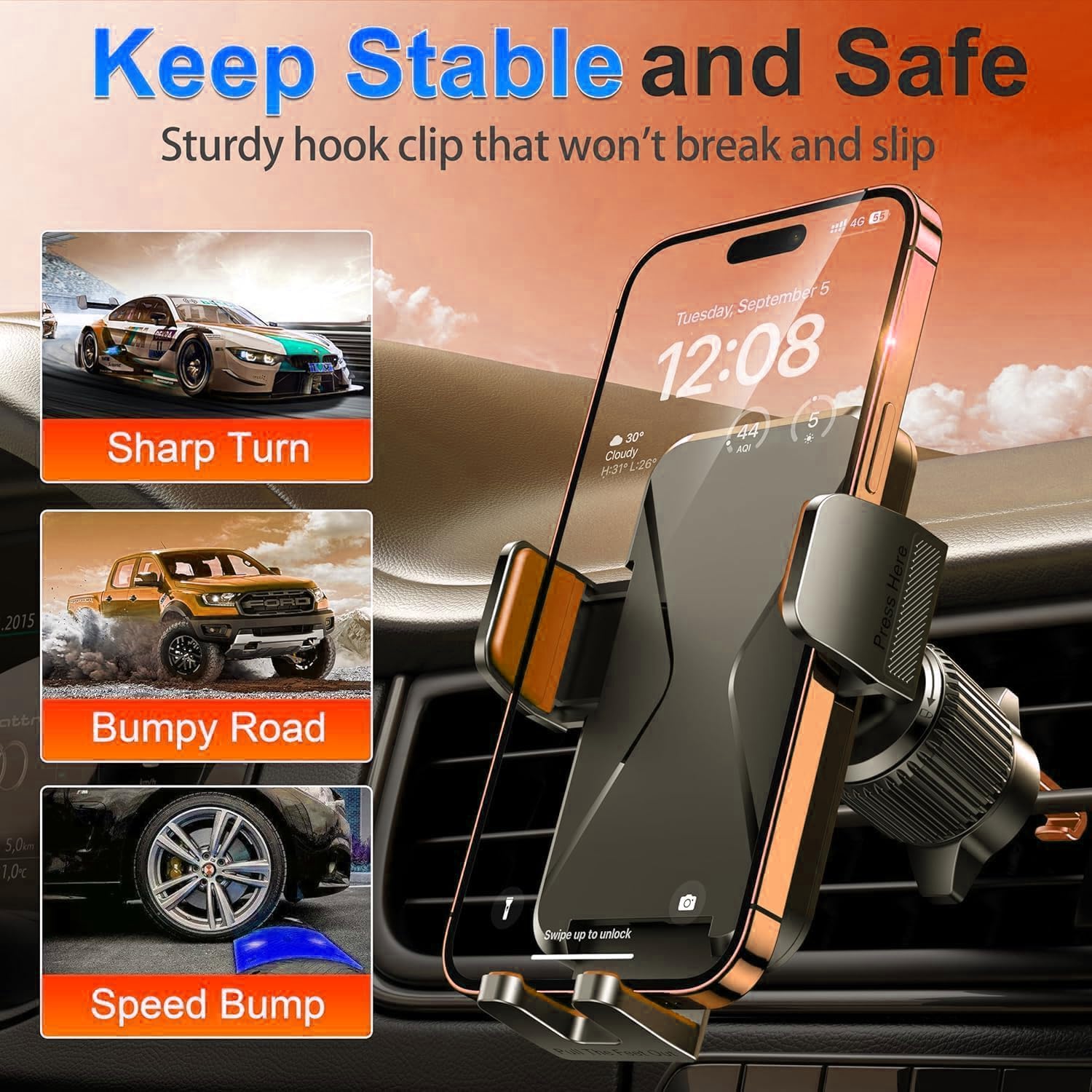 Dashboard & Vent Car Phone Mount — Universal Hands-Free Holder